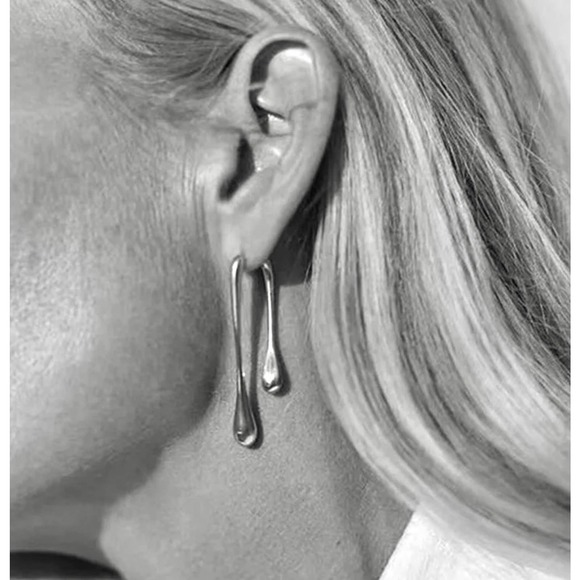 New Earrings Unique Front Back Teardrop Water Drippy Drop Silver Tone JU24 - Picture 3 of 4